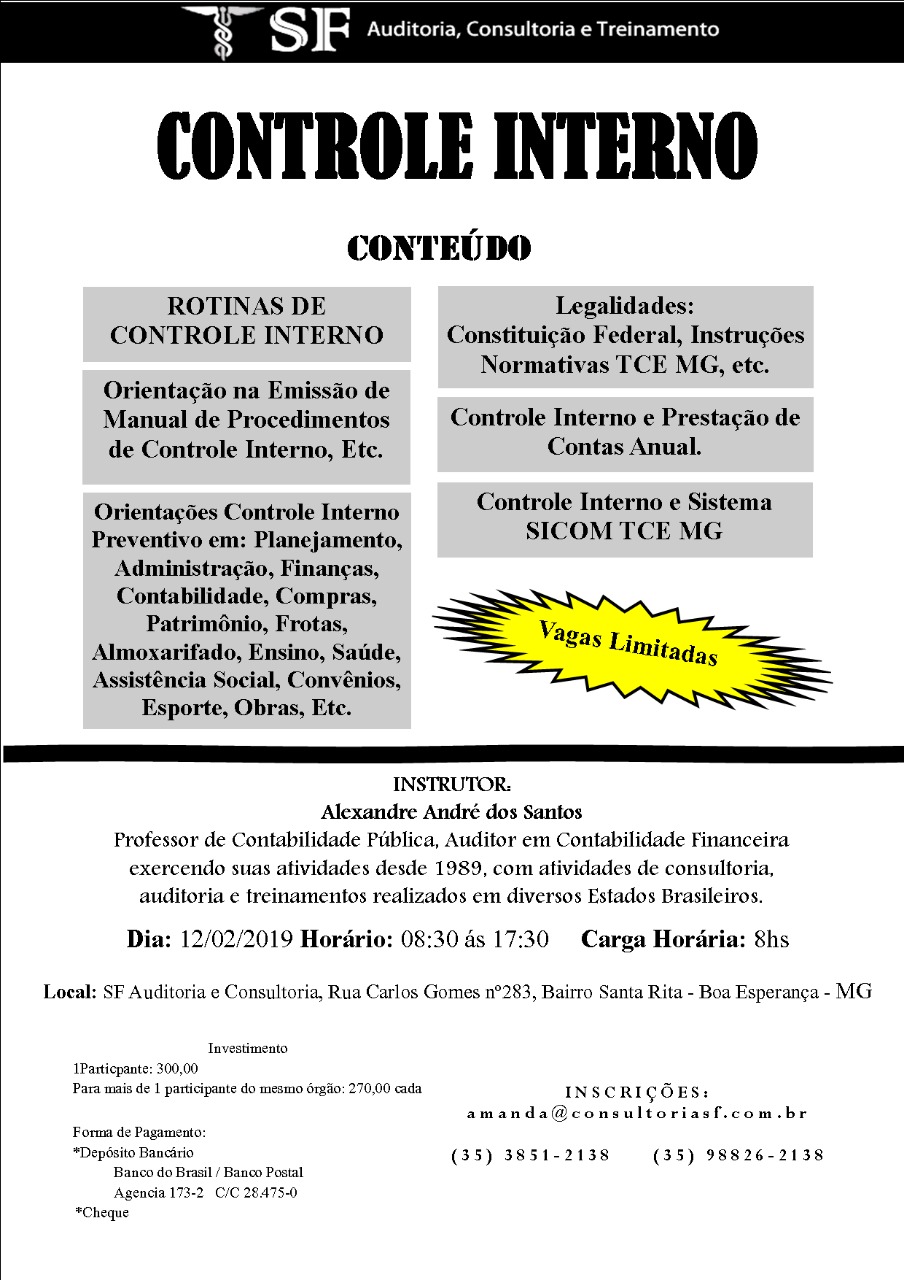 Inscrições abertas para o treinamento sobre Controle&nbsp;Interno