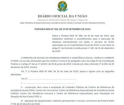 Portaria altera diretrizes e procedimentos para a execução de despesas&nbsp;extraordinárias