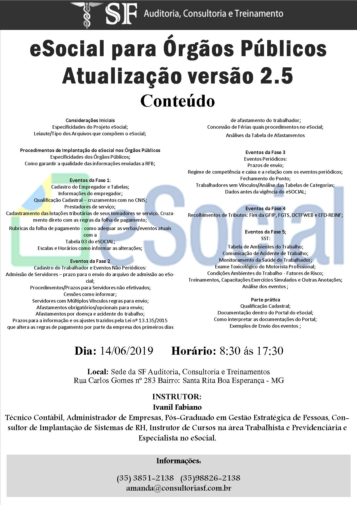 Inscrições abertas para o treinamento: eSocial para Órgãos Públicos – Atualização versão&nbsp;2.5
