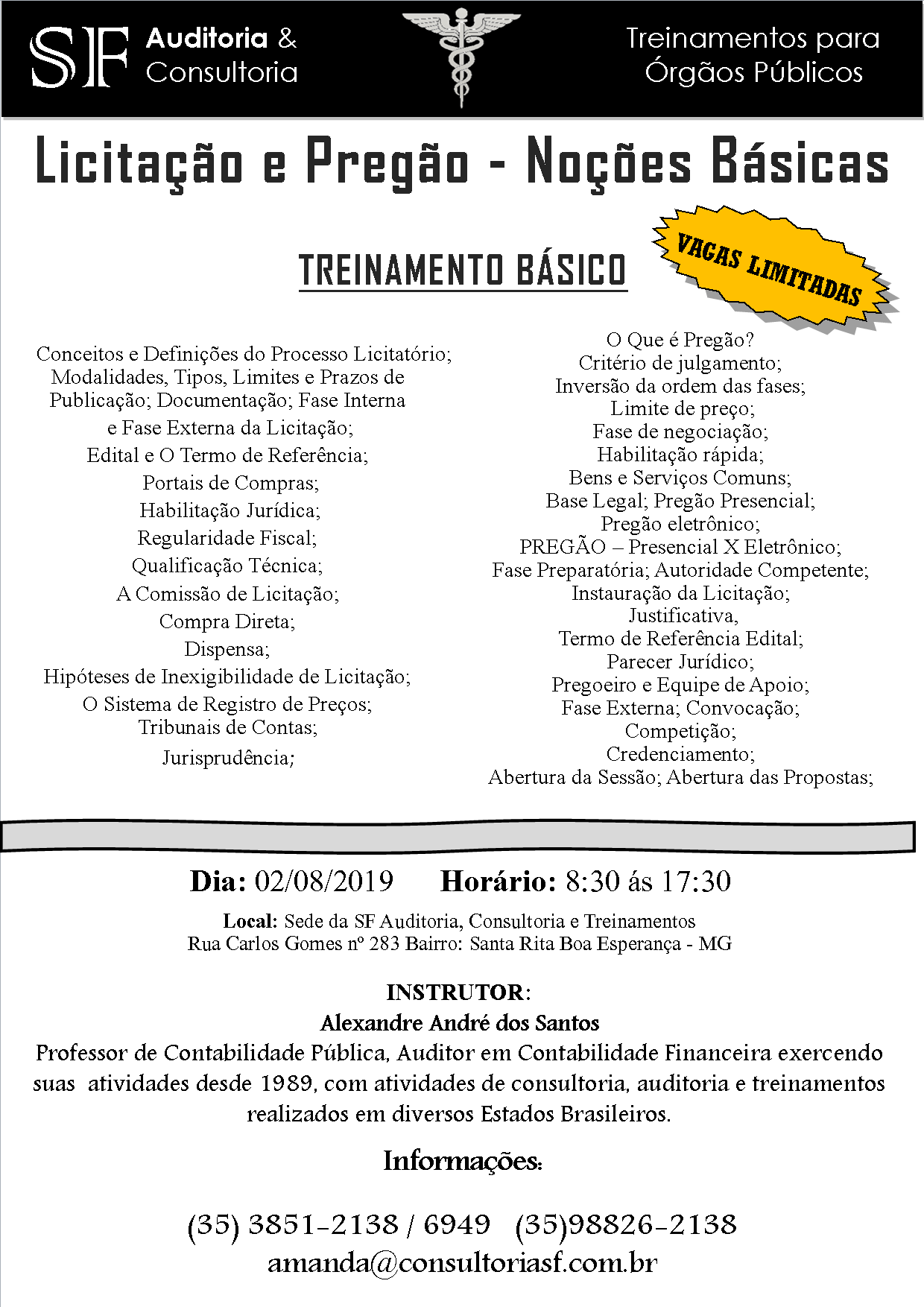 Inscrições abertas para o treinamento: Licitação e Pregão – Noções&nbsp;Básicas