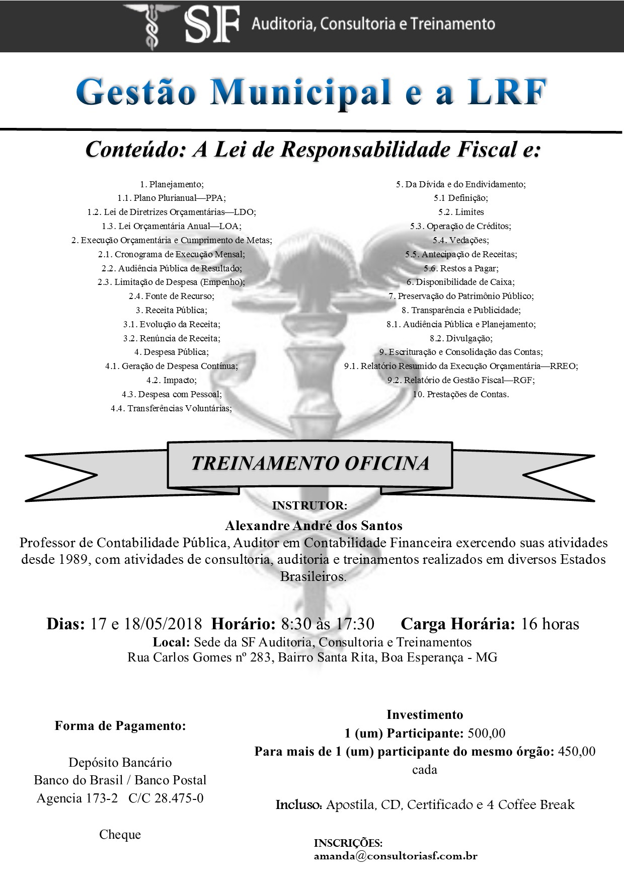 Treinamento novo! Tema: Gestão Municipal e a&nbsp;LRF