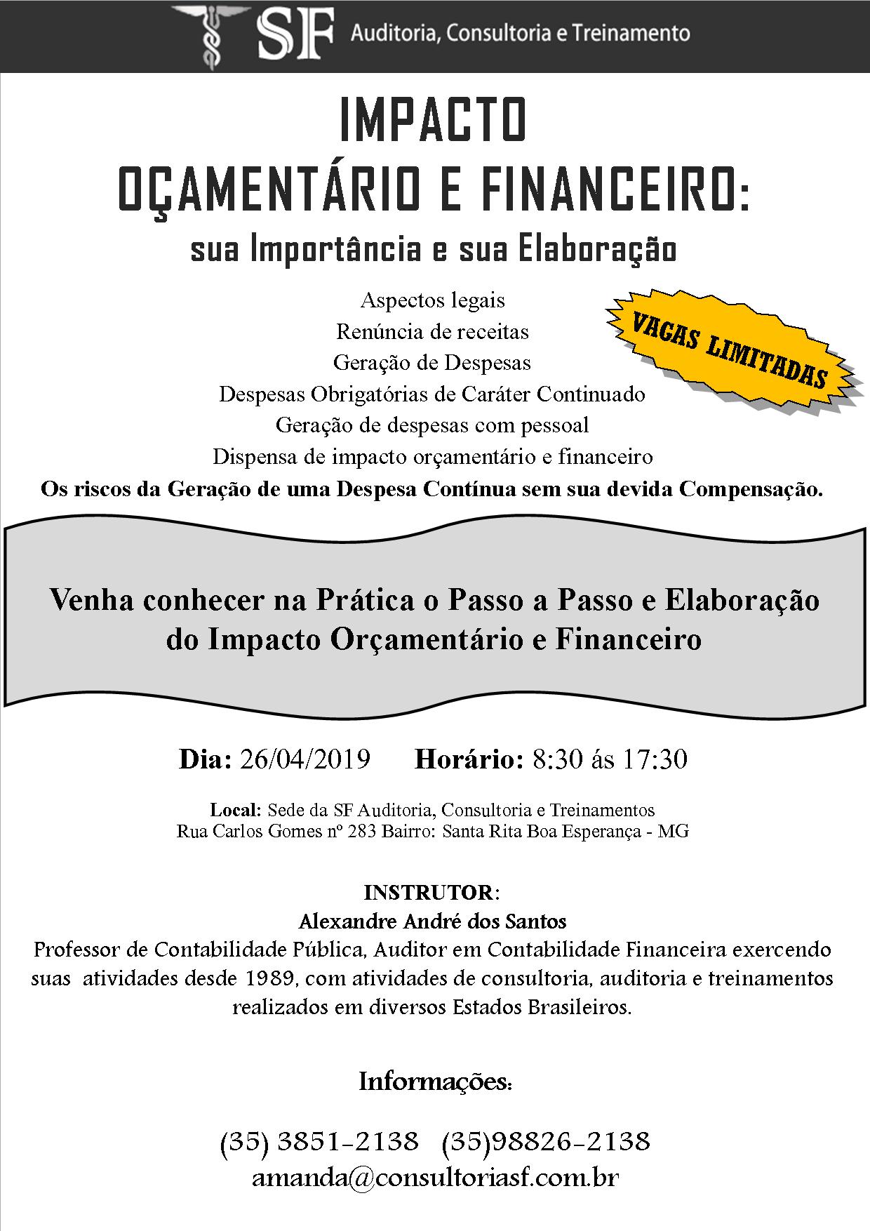 Inscrições abertas para o treinamento: Impacto Orçamentário Financeiro: Importância e&nbsp;Elaboração