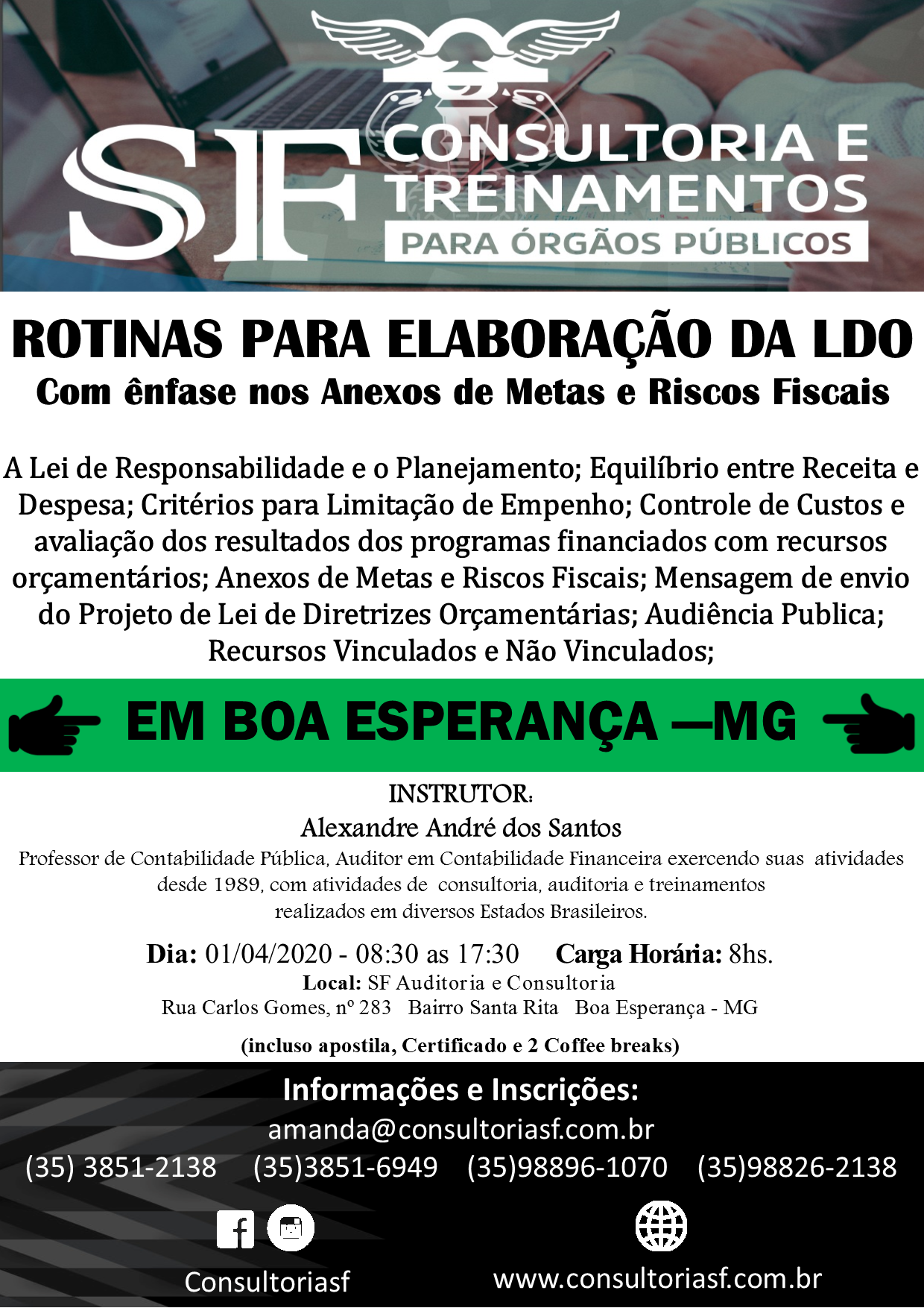 Inscrições abertas para o treinamento em Boa Esperança: ROTINAS PARA ELABORAÇÃO DA&nbsp;LDO