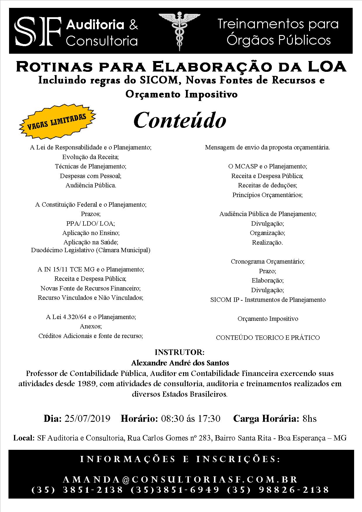 Inscrições abertas para o treinamento: Rotinas para Elaboração da&nbsp;LOA