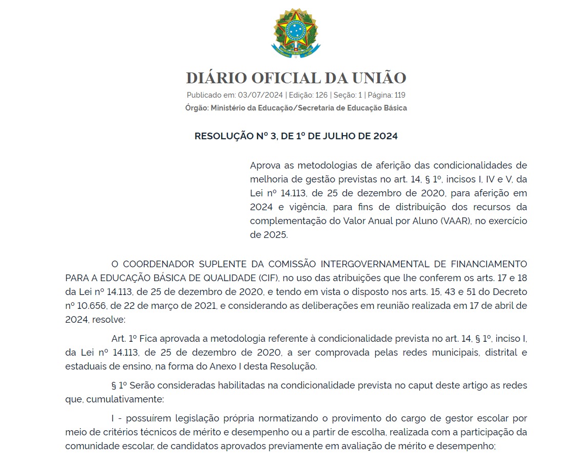 Fundeb: publicada resolução com as condicionalidades para a complementação-VAAR em&nbsp;2025