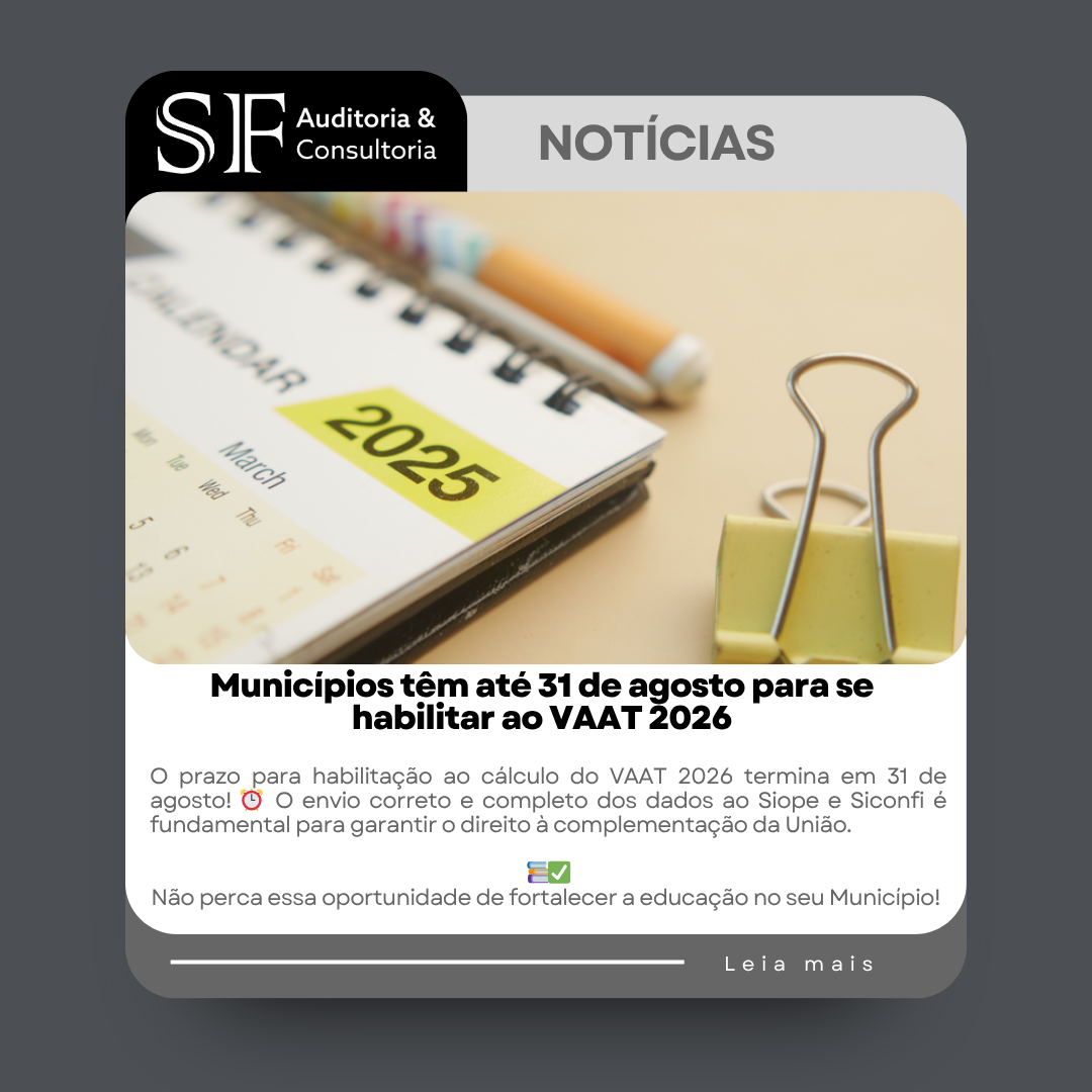Municípios têm até 31 de agosto para se habilitar ao VAAT&nbsp;2026