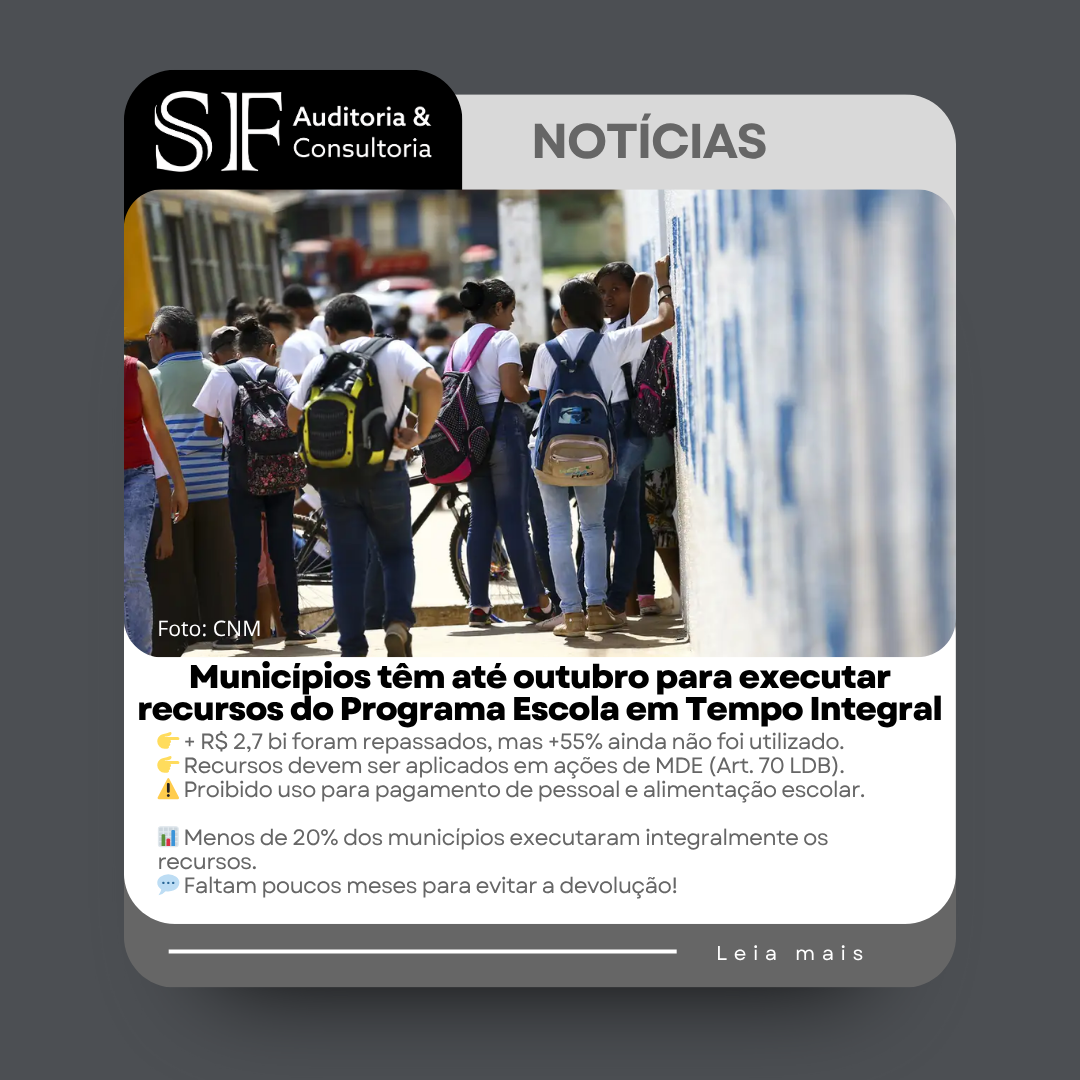 Municípios têm até outubro para executar recursos do Programa Escola em Tempo&nbsp;Integral