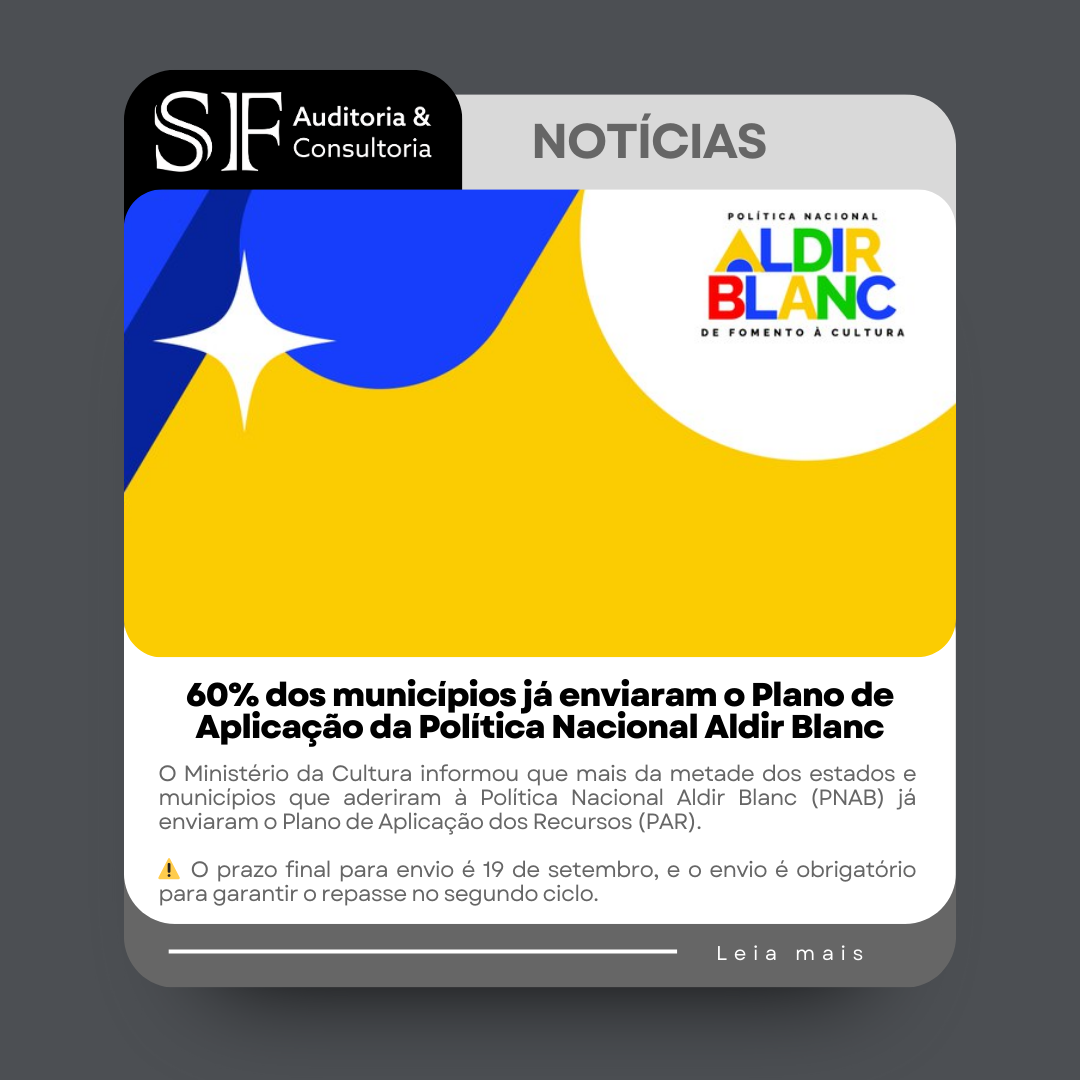 60% dos municípios já enviaram o Plano de Aplicação da Política Nacional Aldir&nbsp;Blanc