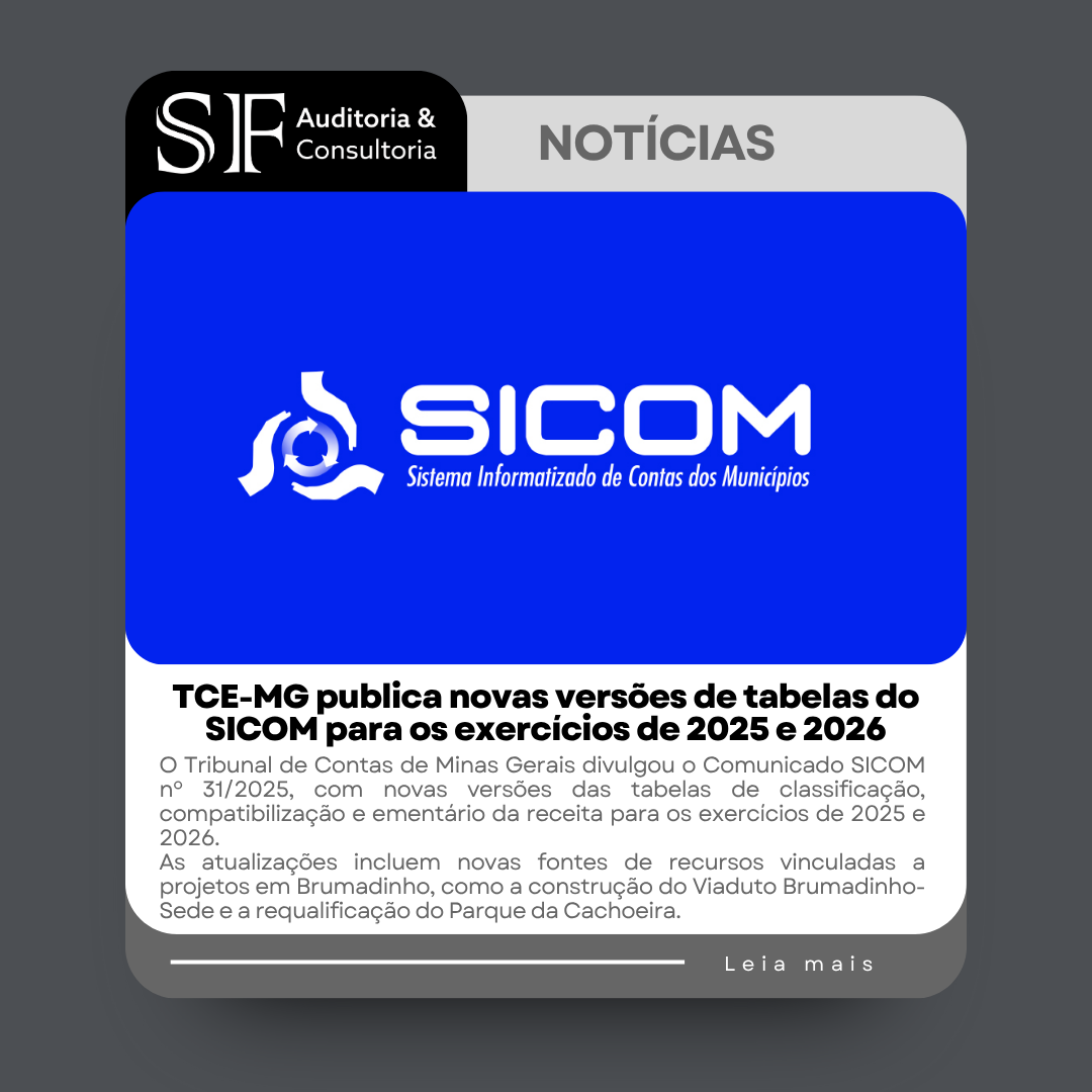 TCE-MG publica novas versões de tabelas do SICOM para os exercícios de 2025 e&nbsp;2026