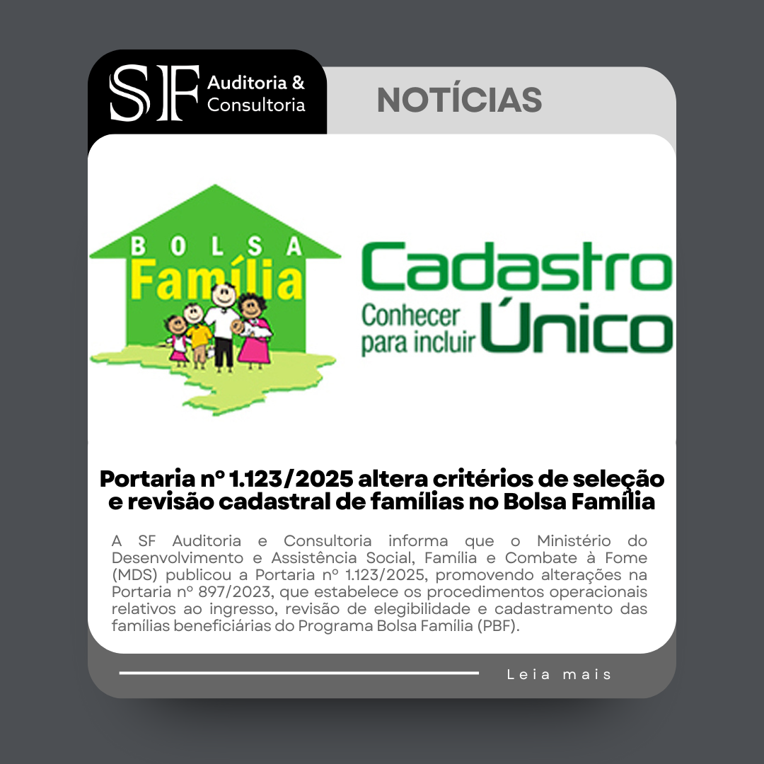 Portaria nº 1.123/2025 altera critérios de seleção e revisão cadastral de famílias no Bolsa&nbsp;Família