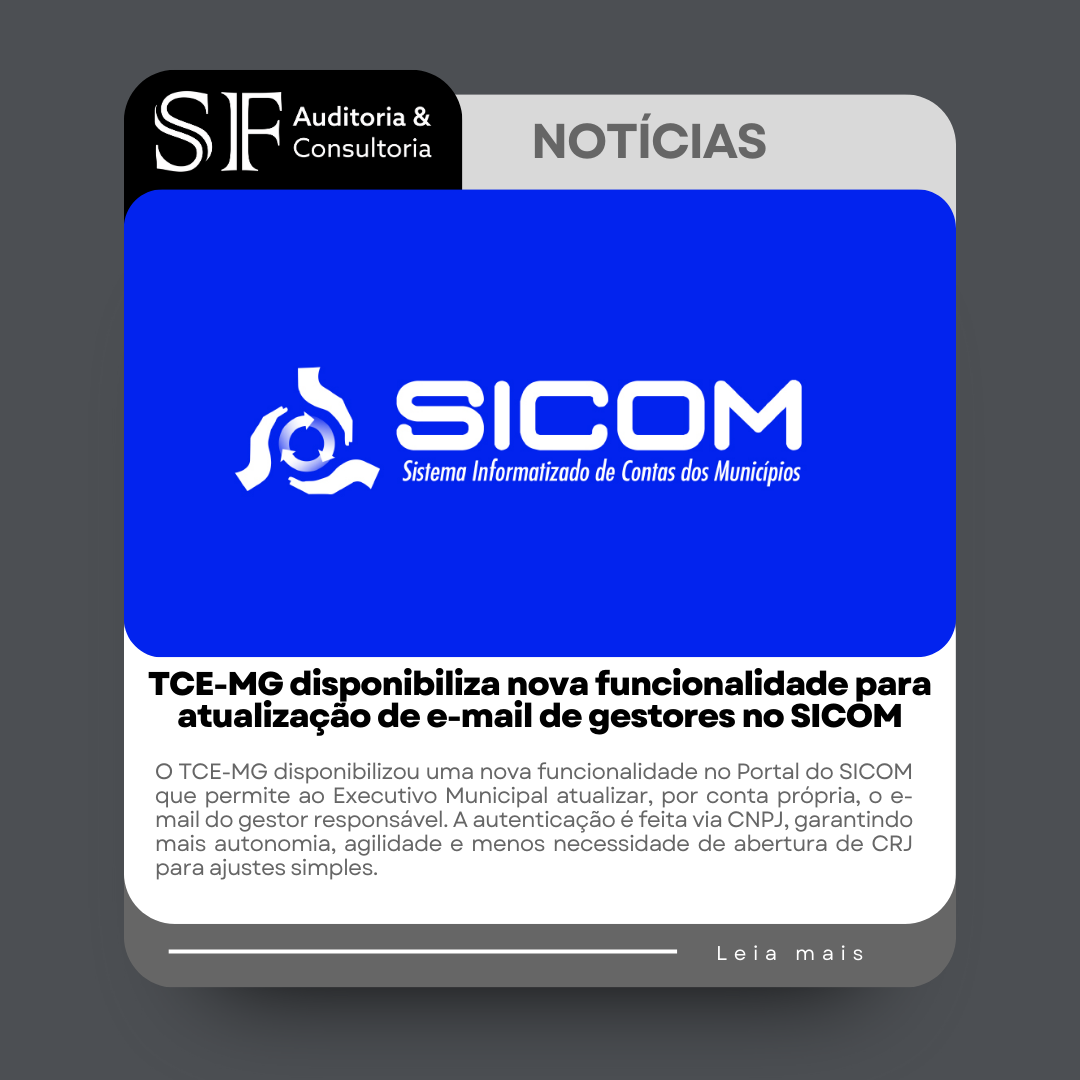 TCE-MG disponibiliza nova funcionalidade para atualização de e-mail de gestores no&nbsp;SICOM