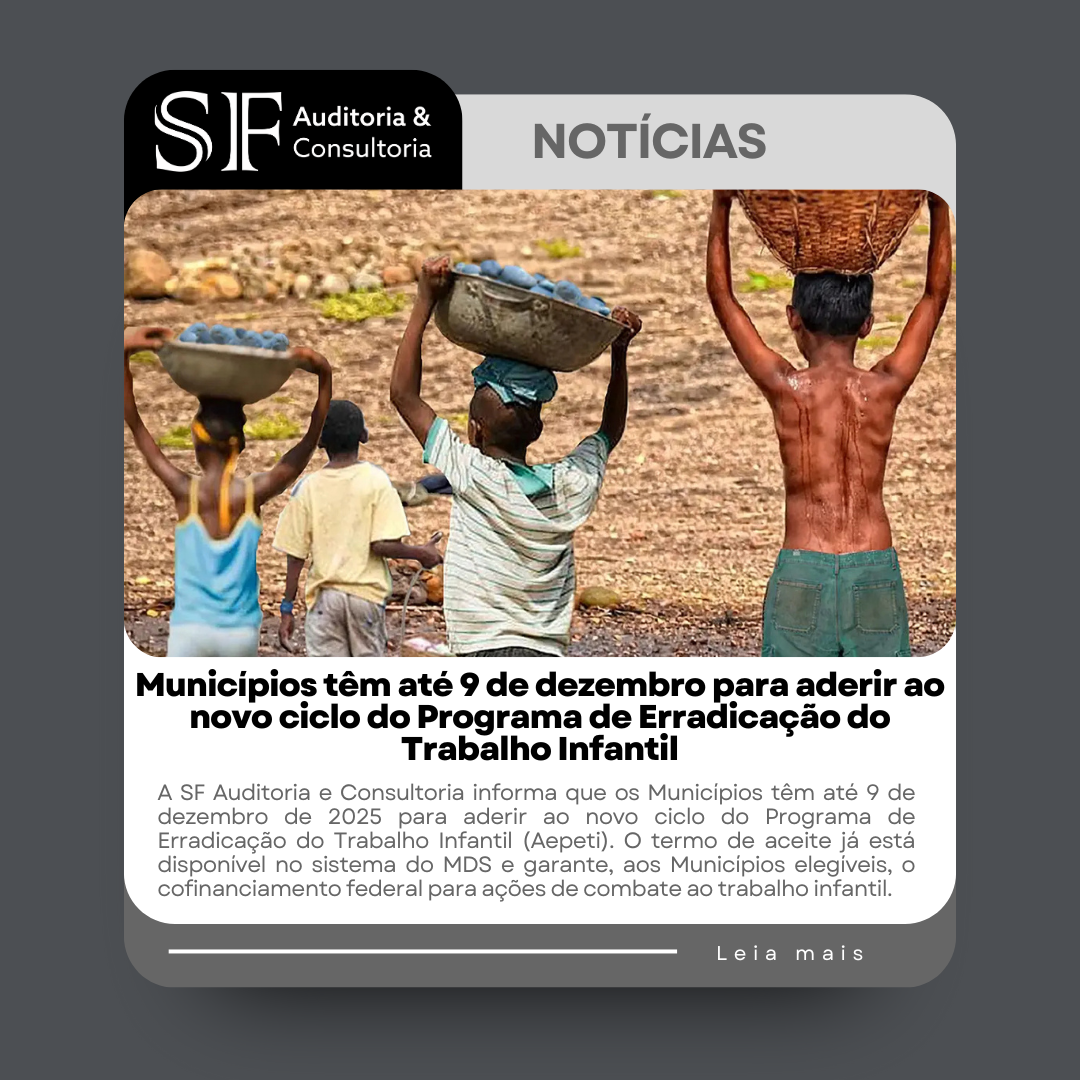 Municípios têm até 9 de dezembro para aderir ao novo ciclo do Programa de Erradicação do Trabalho&nbsp;Infantil