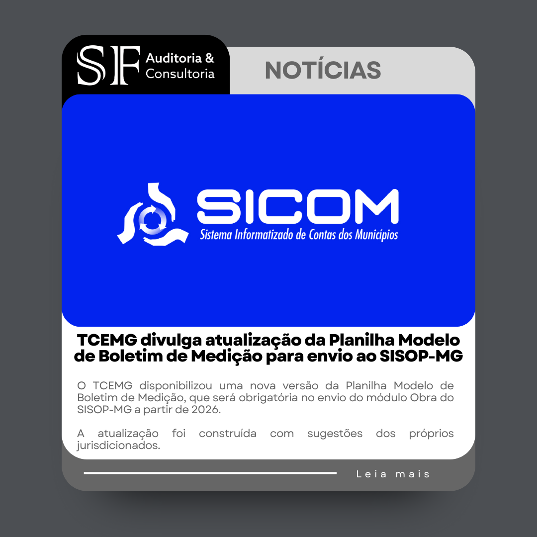 TCEMG divulga atualização da Planilha Modelo de Boletim de Medição para envio ao&nbsp;SISOP-MG