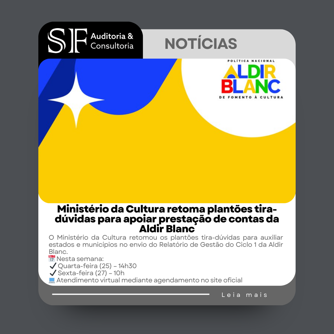 Ministério da Cultura retoma plantões tira-dúvidas para apoiar prestação de contas da Aldir&nbsp;Blanc