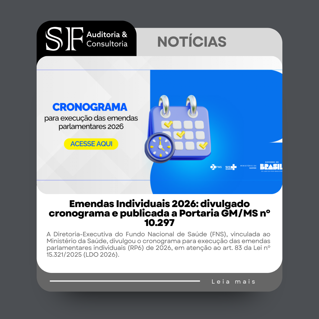 Emendas Individuais 2026: divulgado cronograma e publicada a Portaria GM/MS nº&nbsp;10.297