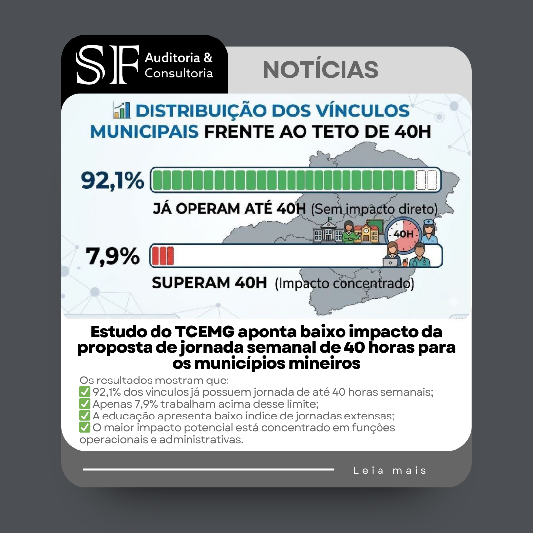 Estudo do TCEMG aponta baixo impacto da proposta de jornada semanal de 40 horas para os municípios&nbsp;mineiros